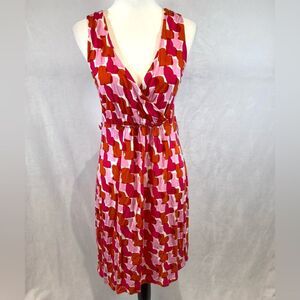 Boden super cute pink and orange heart print faux wrap dress size 8